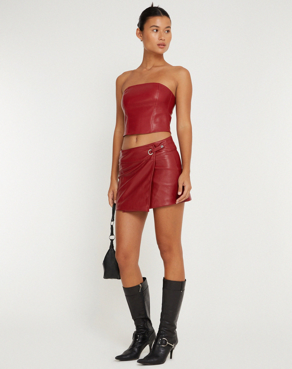 Minifalda Rolo en PU Rojo Sangre