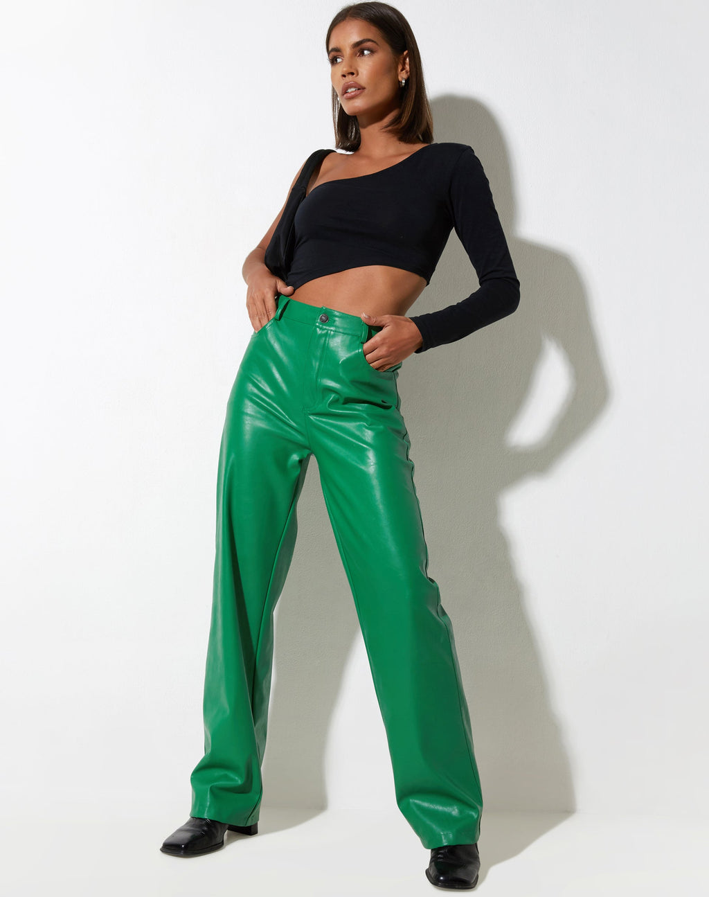 Pantalón de piel Zoka en Pu verde Kelly