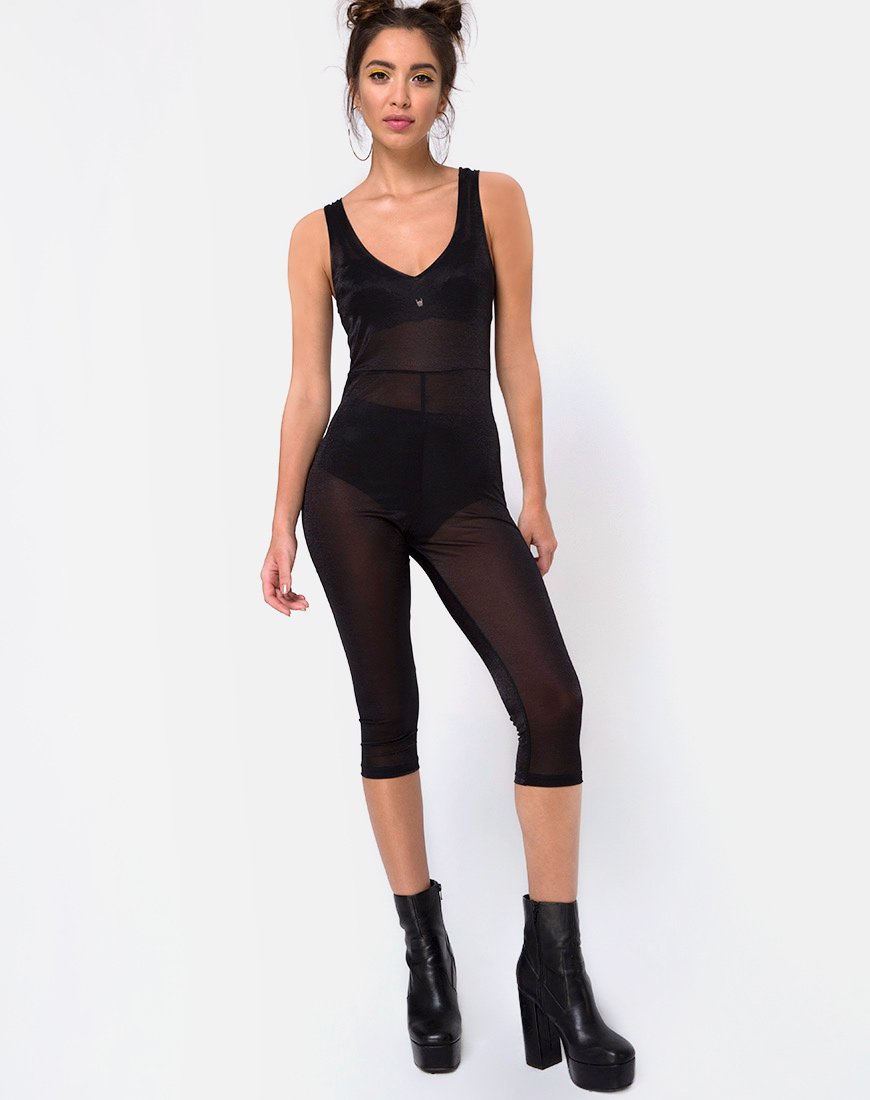 Imagen de Devile Unitard en malla transparente Negro