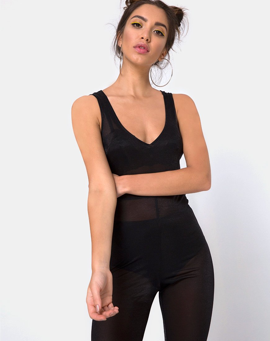 Unitard Devile en malla transparente negro