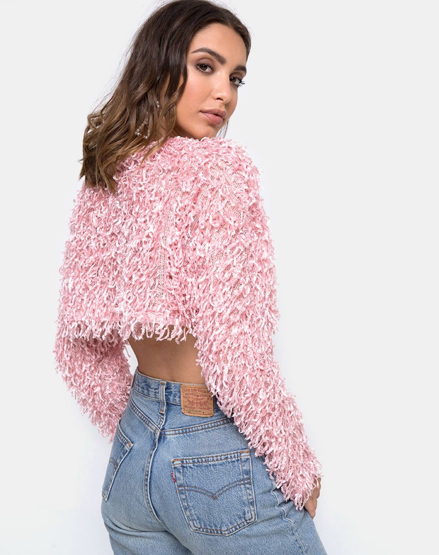 Diabla Crop Jumper en Shaggy Knit Rosa Azúcar