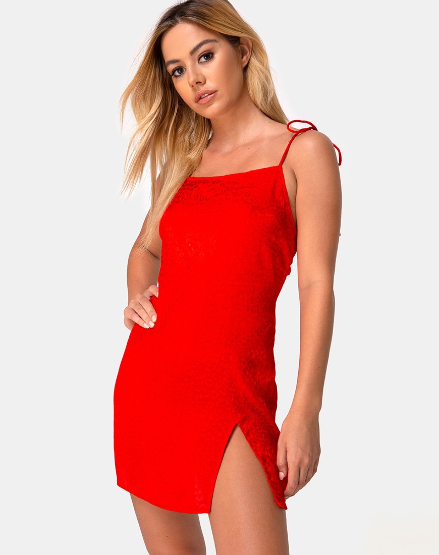 Vestido Doella en satén rojo guepardo