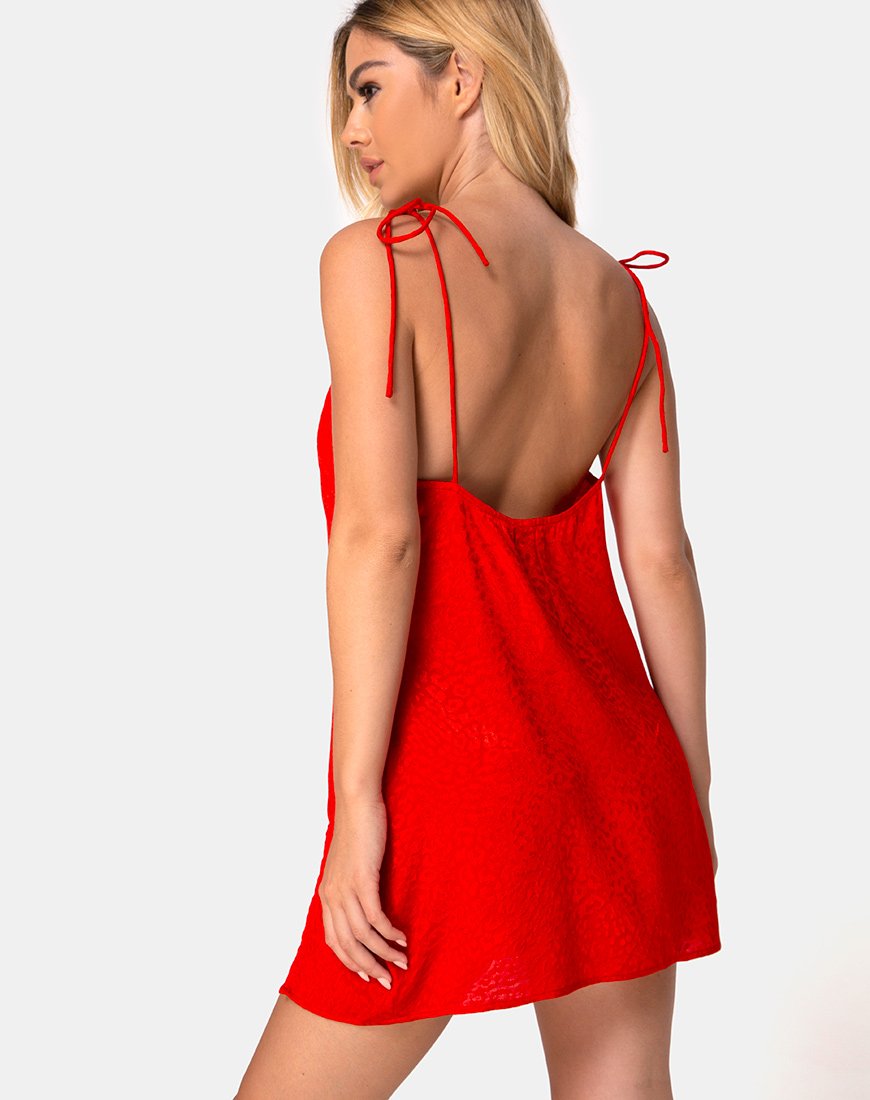 Vestido Doella en satén rojo guepardo