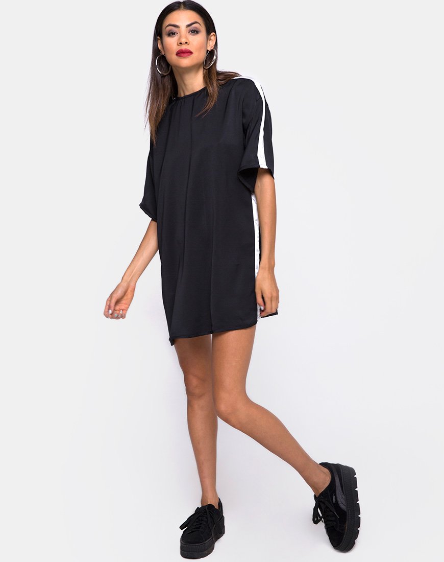 Imagen del vestido camisero Dore en negro con raya marfil