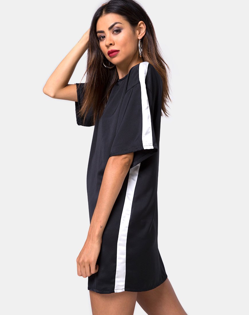 Vestido camisero Dore en negro con raya marfil
