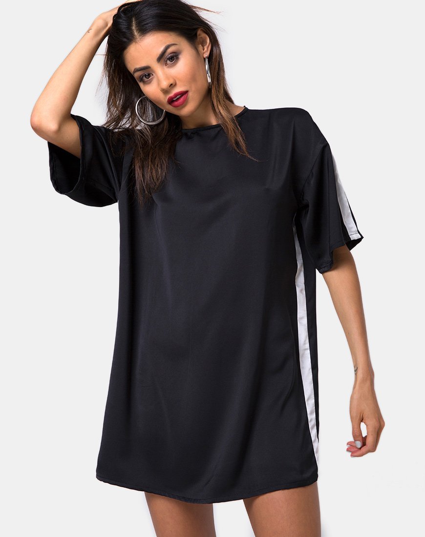 Vestido camisero Dore en negro con raya marfil