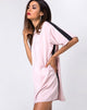 Imagen del vestido camisero Dore en blush con raya negra