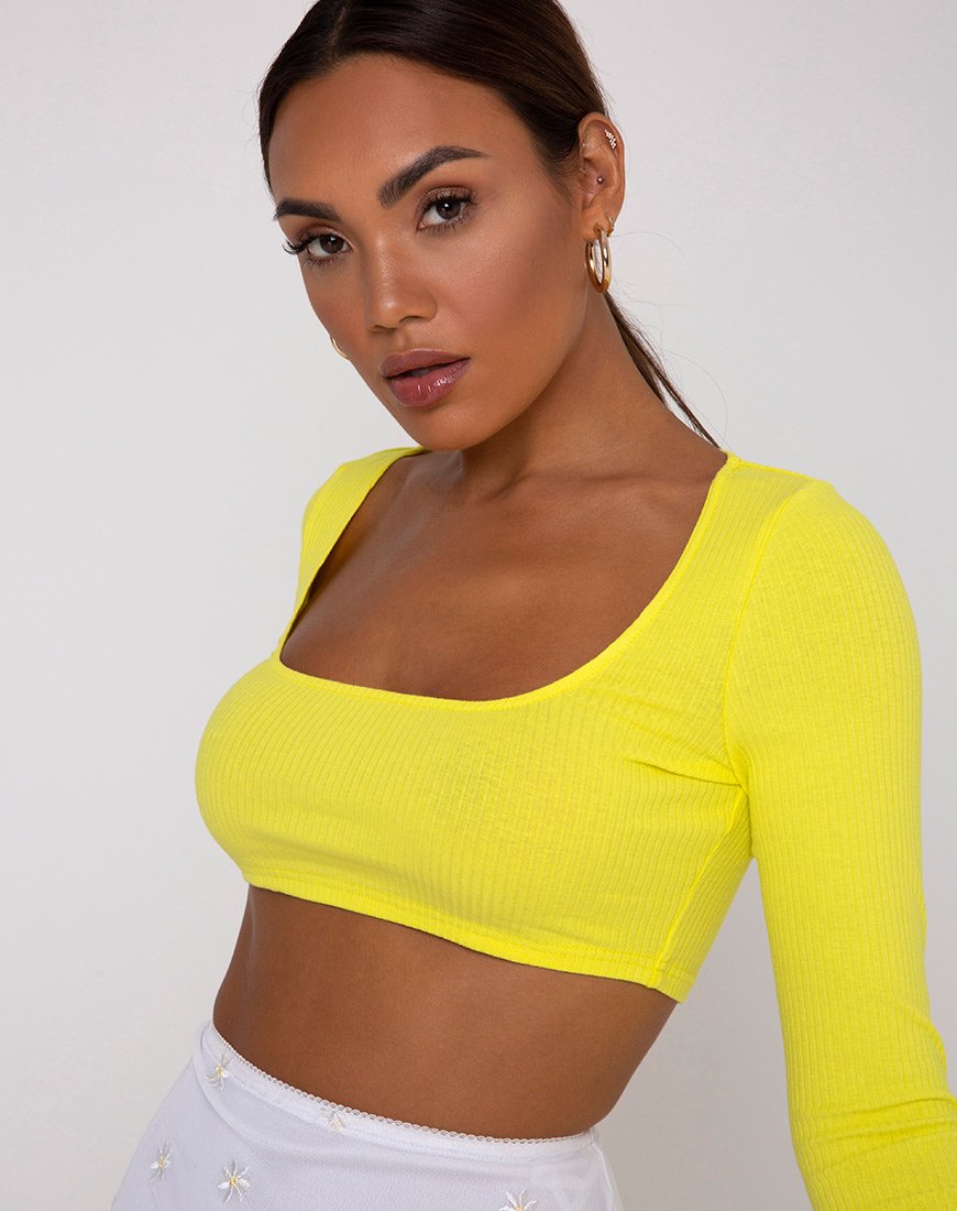 Drea Crop Top en Rib Sunny Yellow