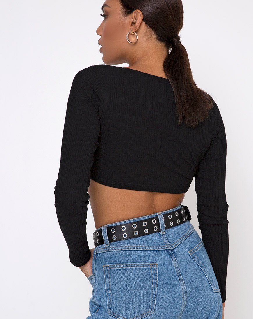 Drea Crop Top de canalé negro