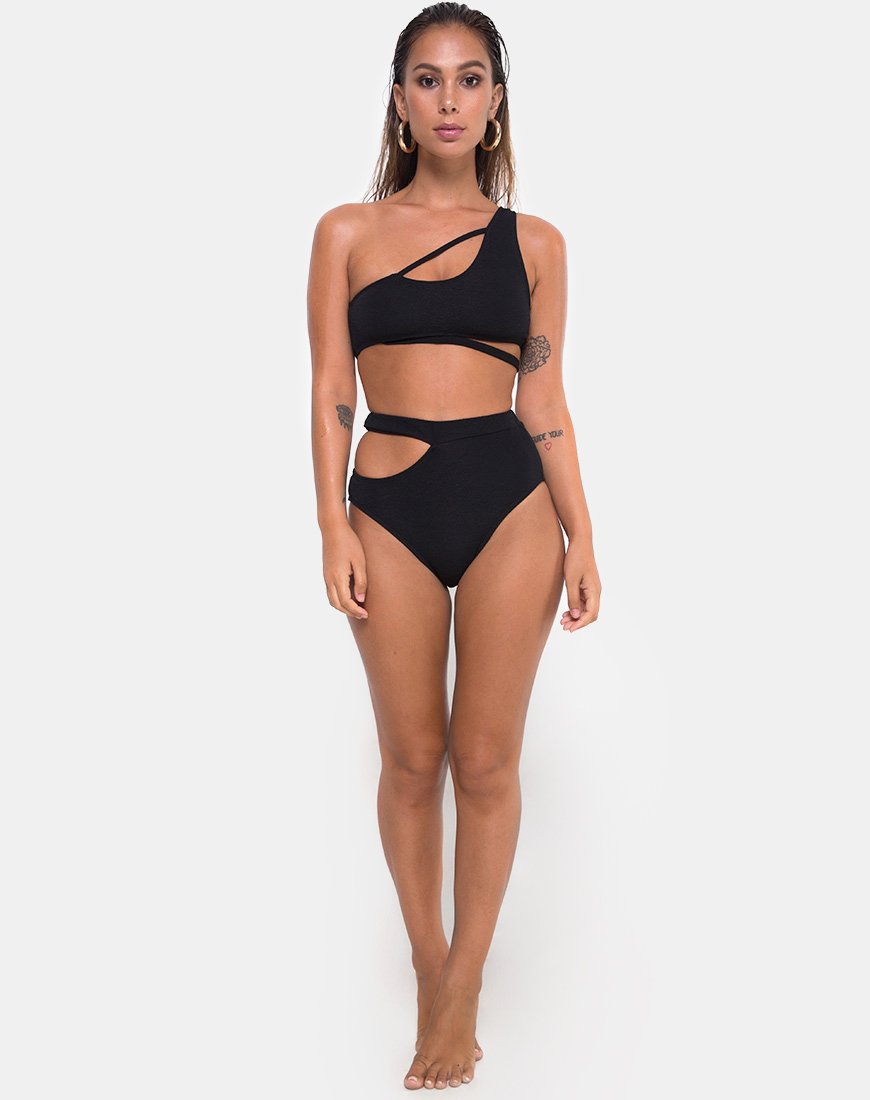 Imagen de la braguita de bikini Dreama en negro texturizado