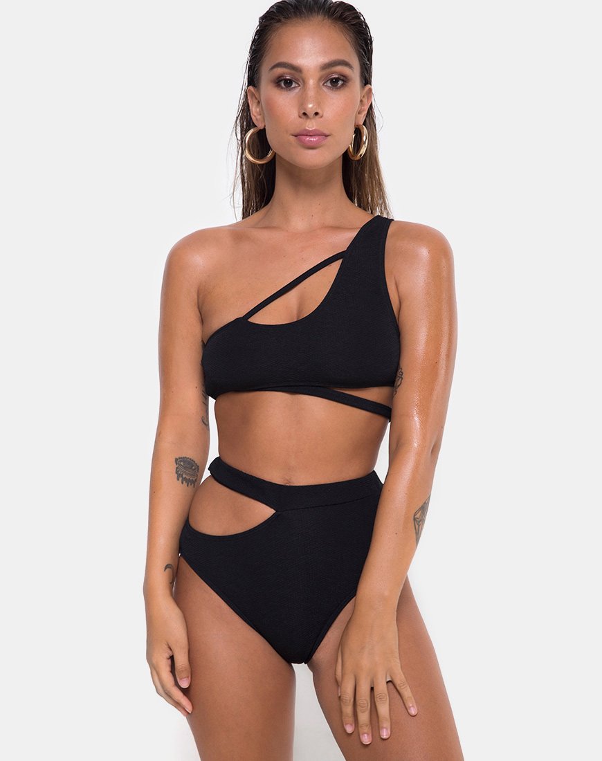 Imagen de la braguita de bikini Dreama en negro texturizado