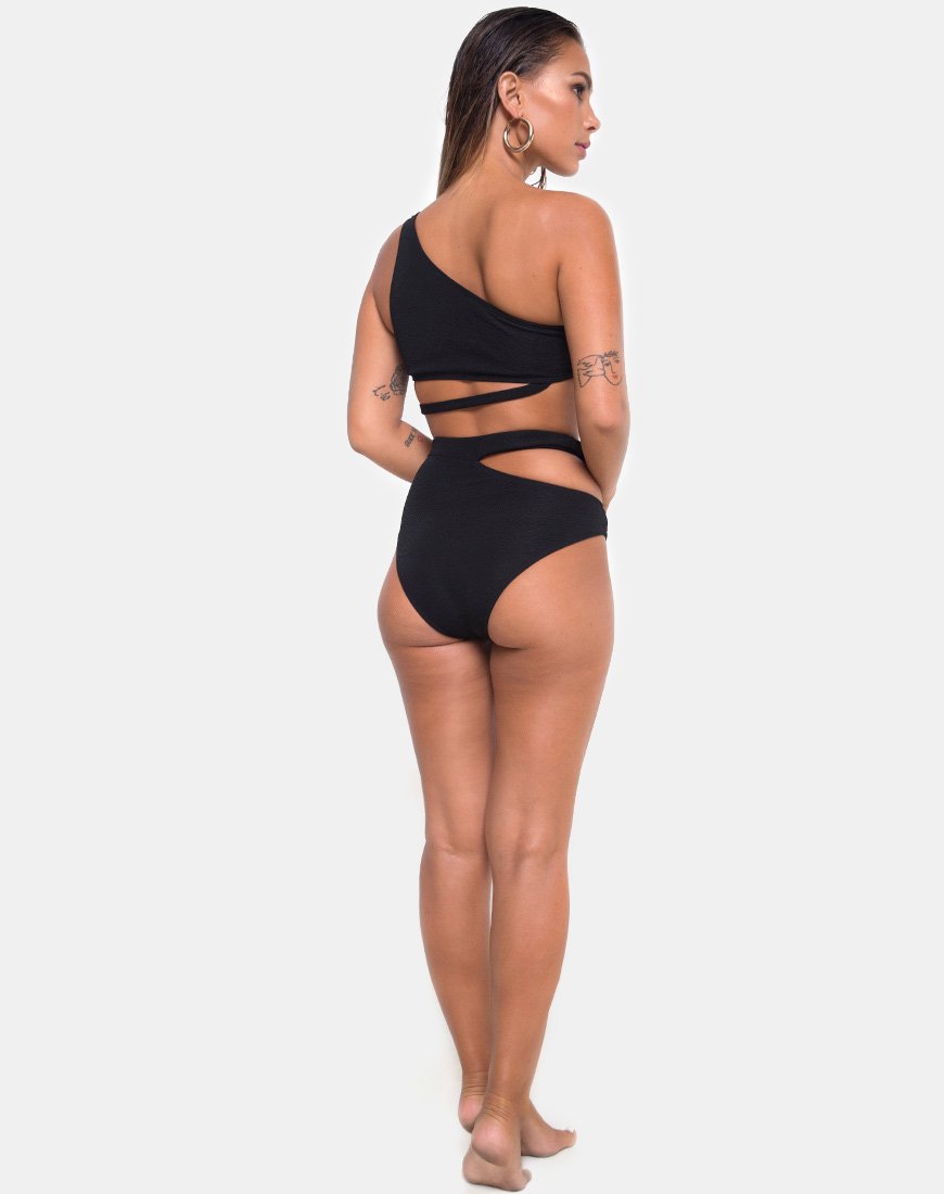 Imagen de la braguita de bikini Dreama en negro texturizado