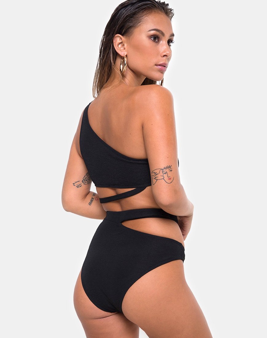 Imagen de la braguita de bikini Dreama en negro texturizado