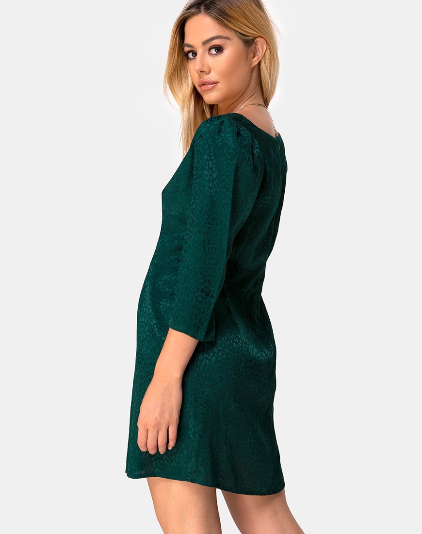 Mini Vestido Dumia de Satén Chita Verde Bosque