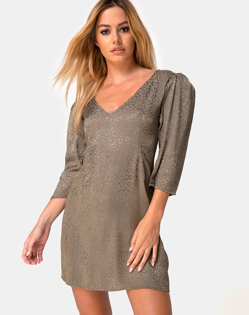 Mini Vestido Dumia en Satén Guepardo Gris Plata