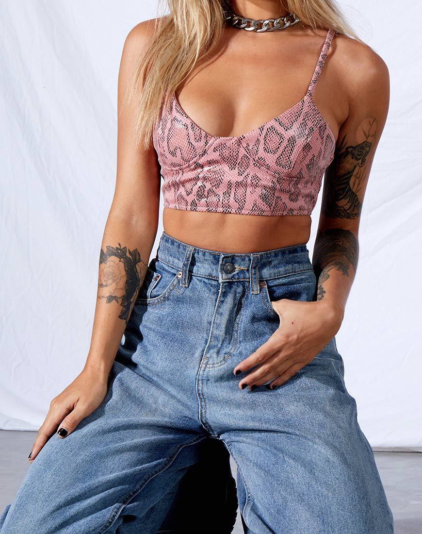 Imagen de Dyla Crop Top en PU Serpiente Rosa