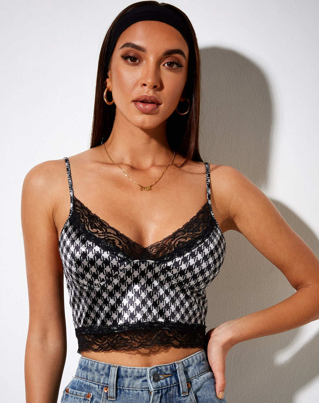 Dyrana Crop Top en diente de perro diagonal