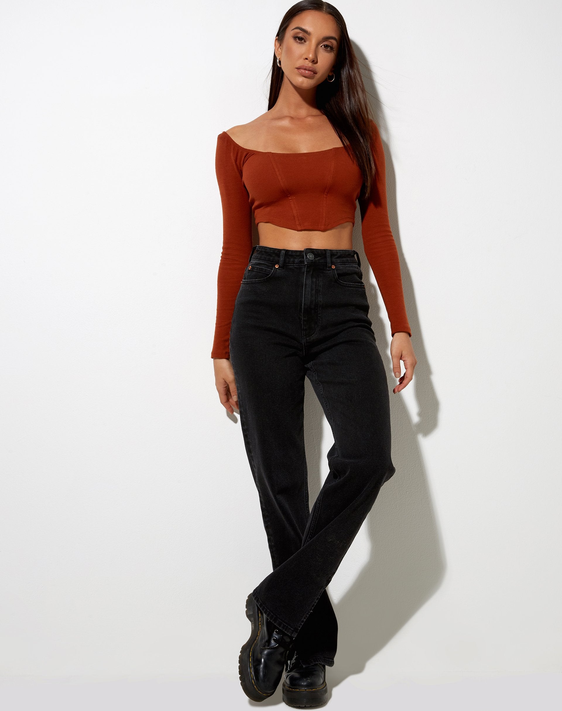 Imagen de Elcaca Crop Top en Rib Bombay Brown