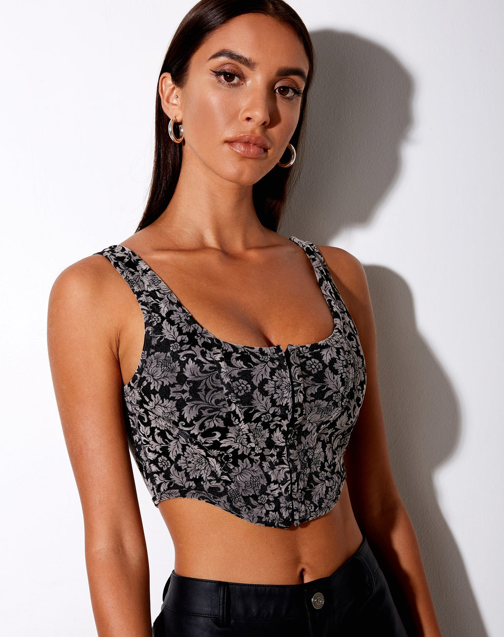 Elci Corset Top en Brocado Flock Gris