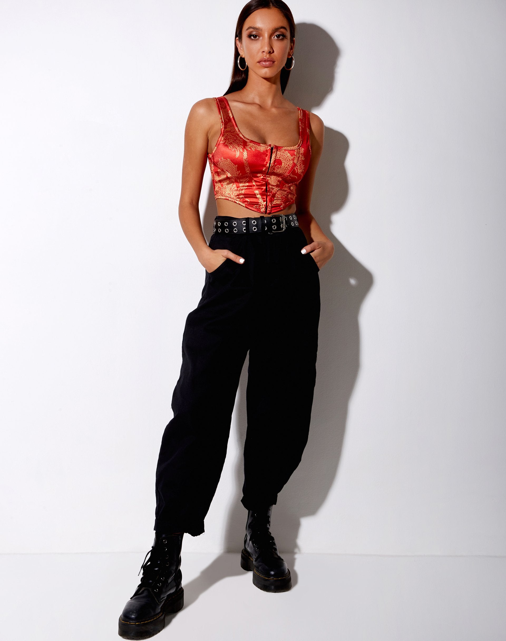 Imagen de Elci Corset Top en Flor de Dragón Oro Rojo