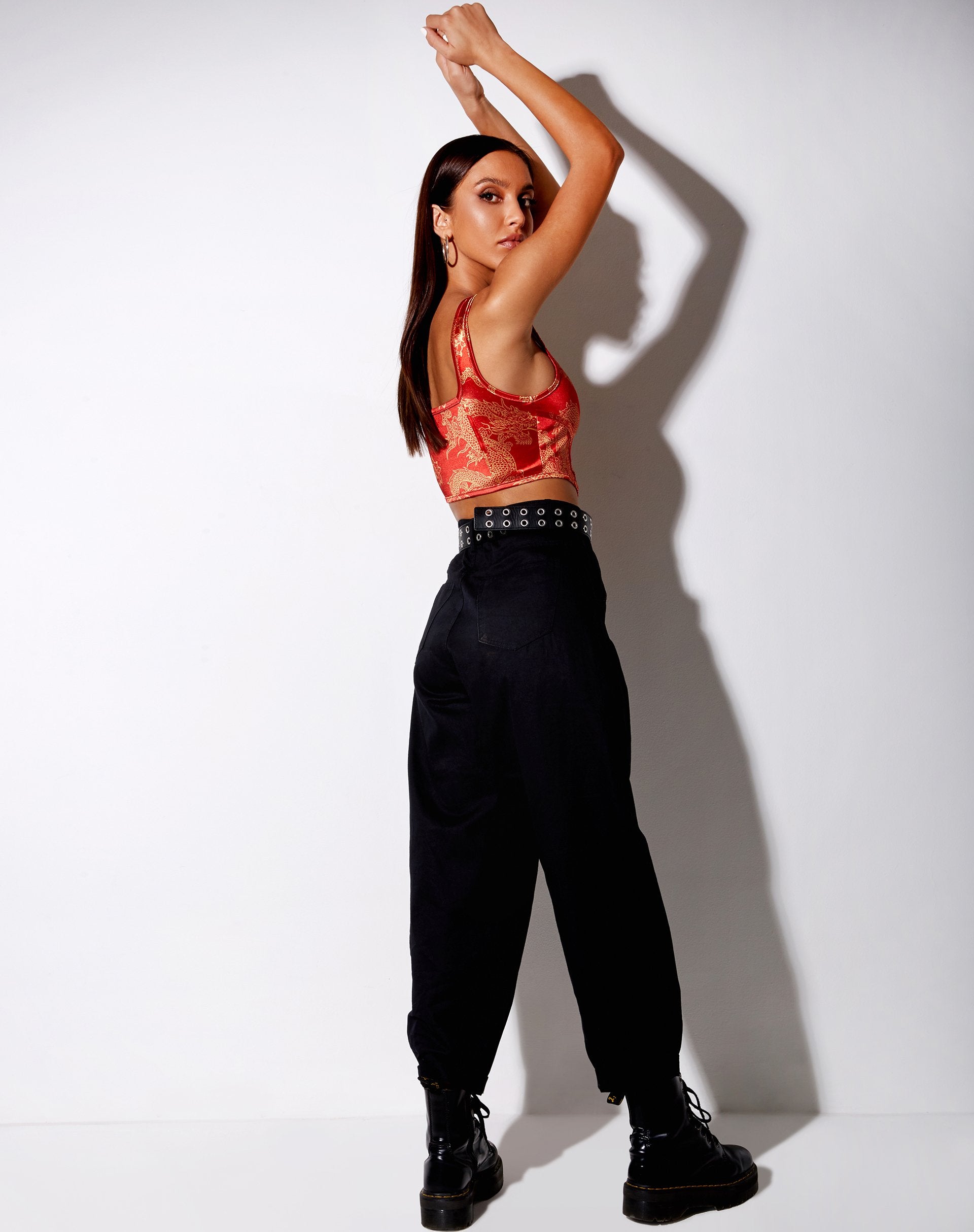 Imagen de Elci Corset Top en Flor de Dragón Oro Rojo