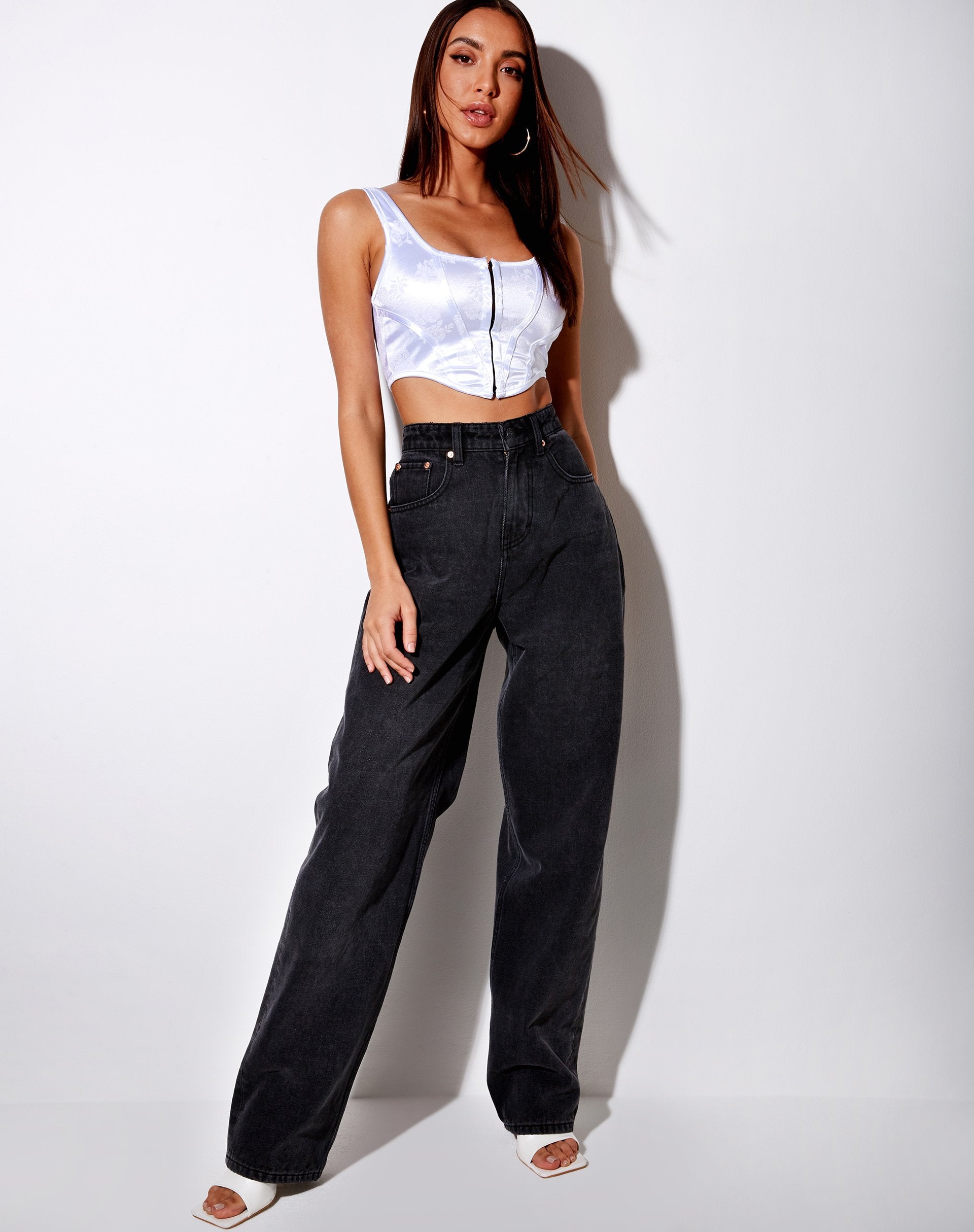 Imagen de Elci Corset Top en Flocado Floral Tonal Blanco