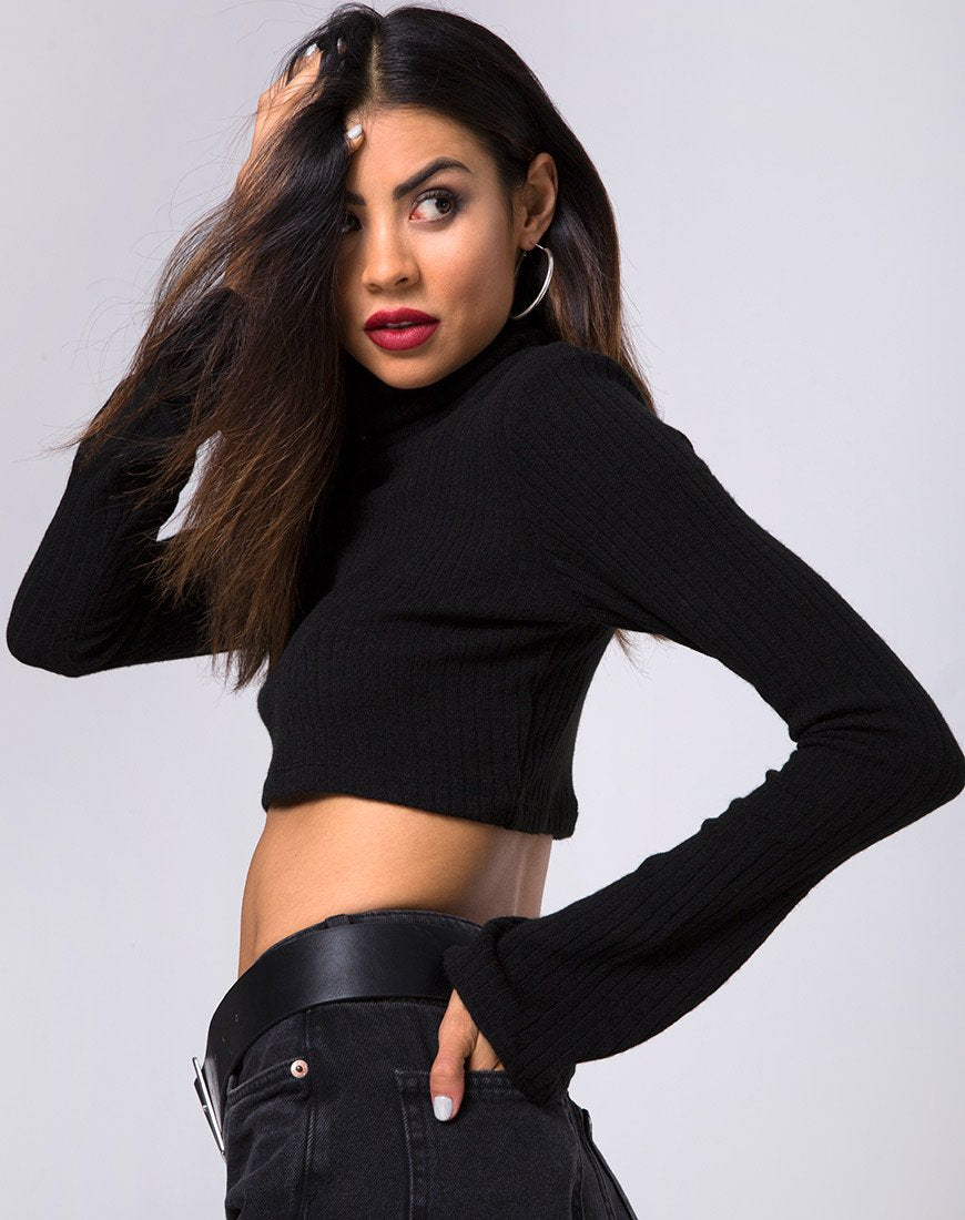 Elena Crop Top de punto elástico Negro