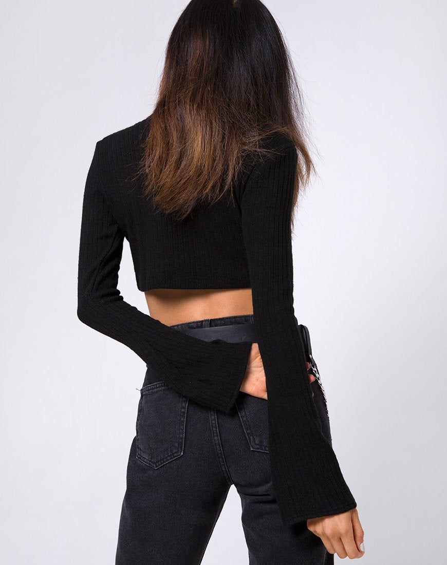 Elena Crop Top de punto elástico Negro