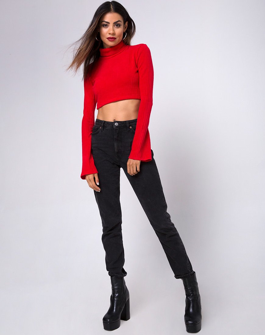 Imagen de Elena Crop Top de punto elástico Rojo