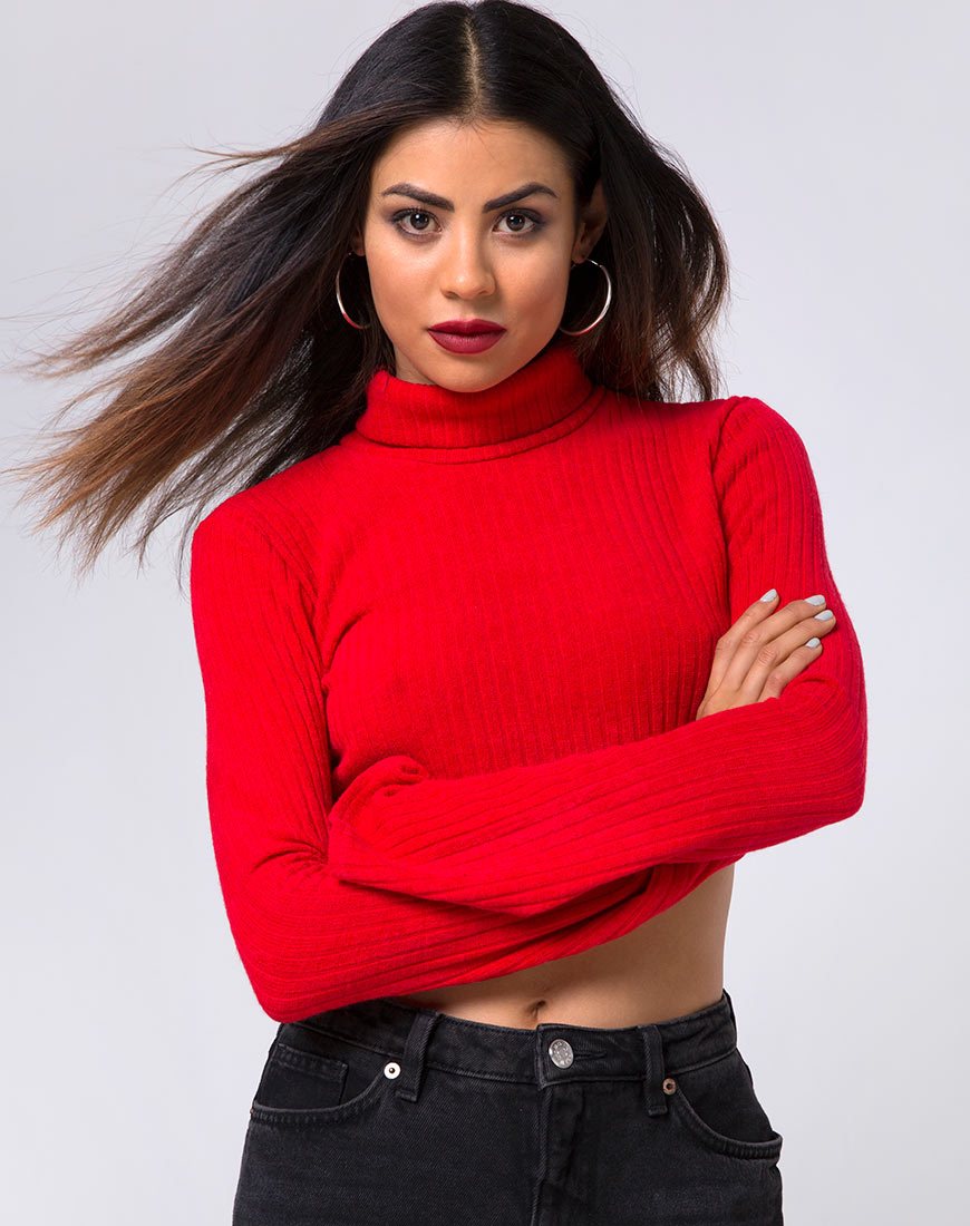 Elena Crop Top de punto elástico rojo