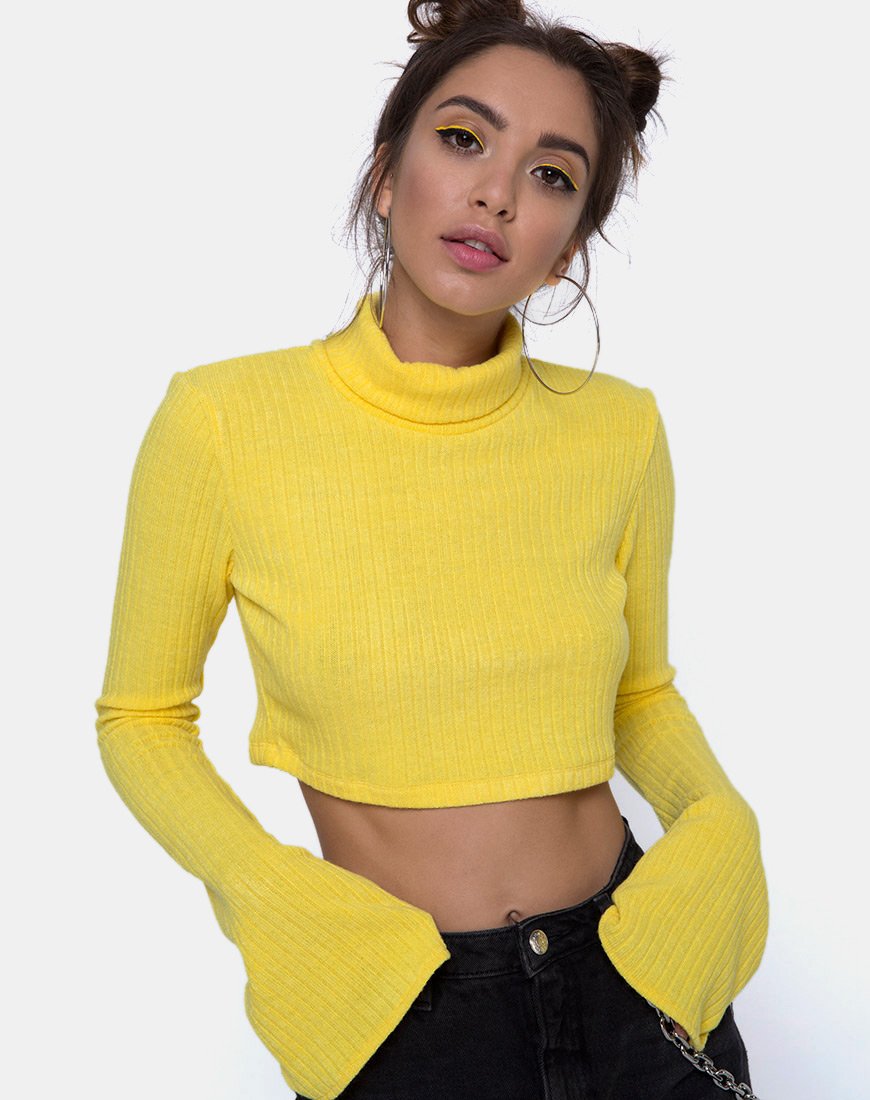 Elena Crop Top de punto elástico amarillo