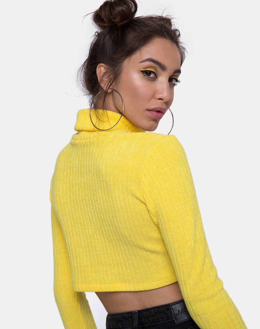 Elena Crop Top de punto elástico amarillo