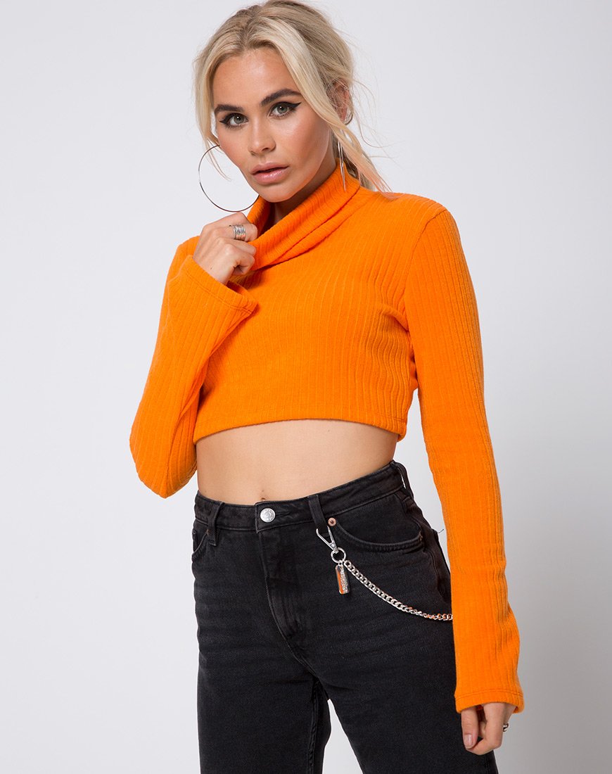 Elena Crop Top de punto elástico naranja