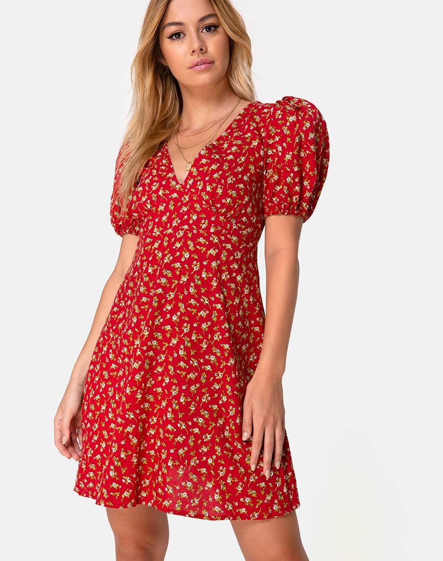 Imagen del vestido Elfira en Falling for You Floral Rojo