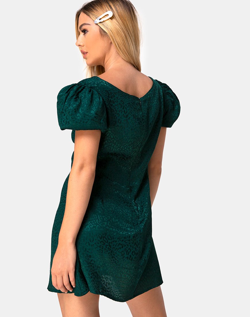 Mini Vestido Elfy en Satén Chita Verde Bosque