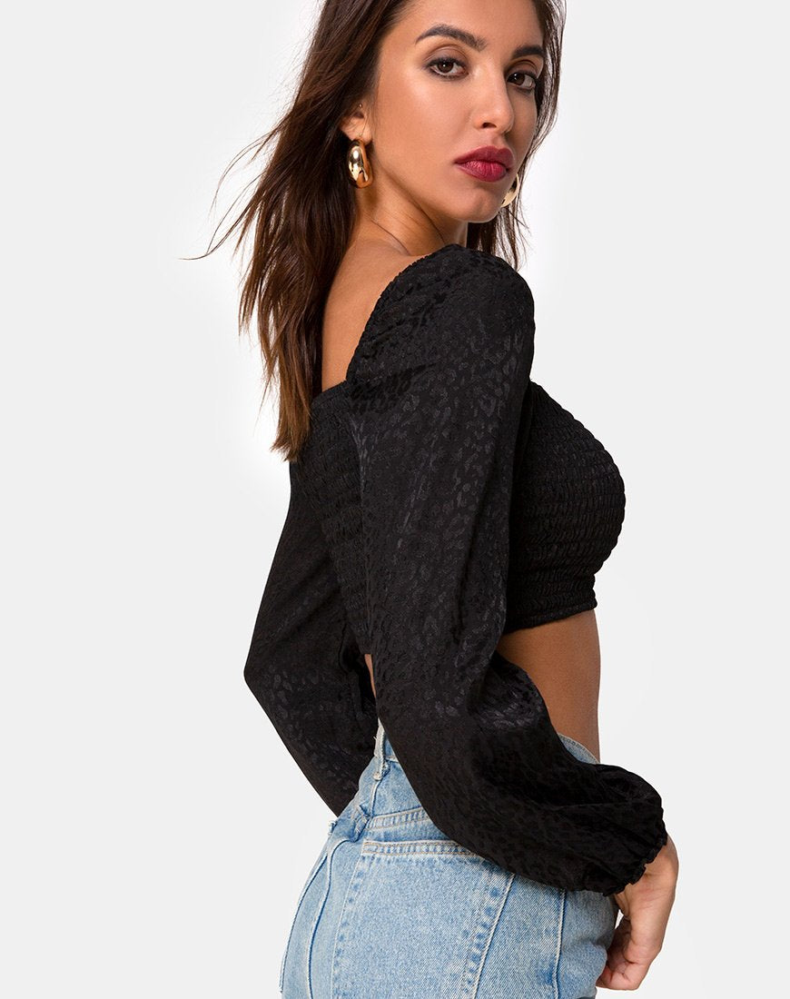 Top Elina de guepardo satinado negro