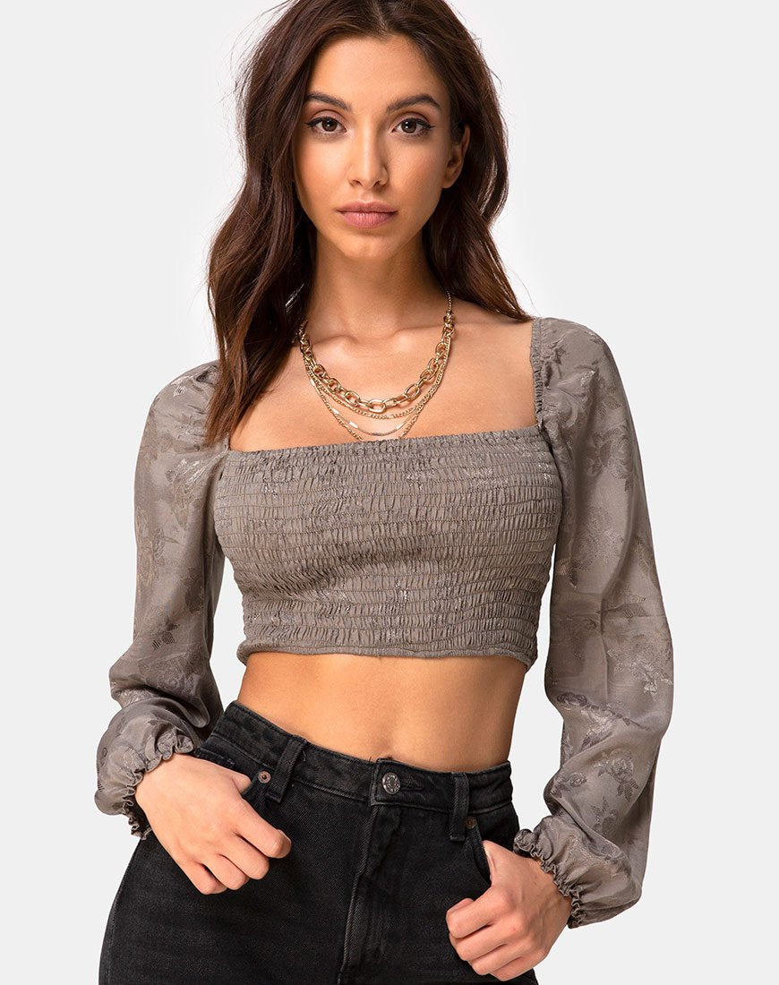 Top Elina de satén rosa plata gris