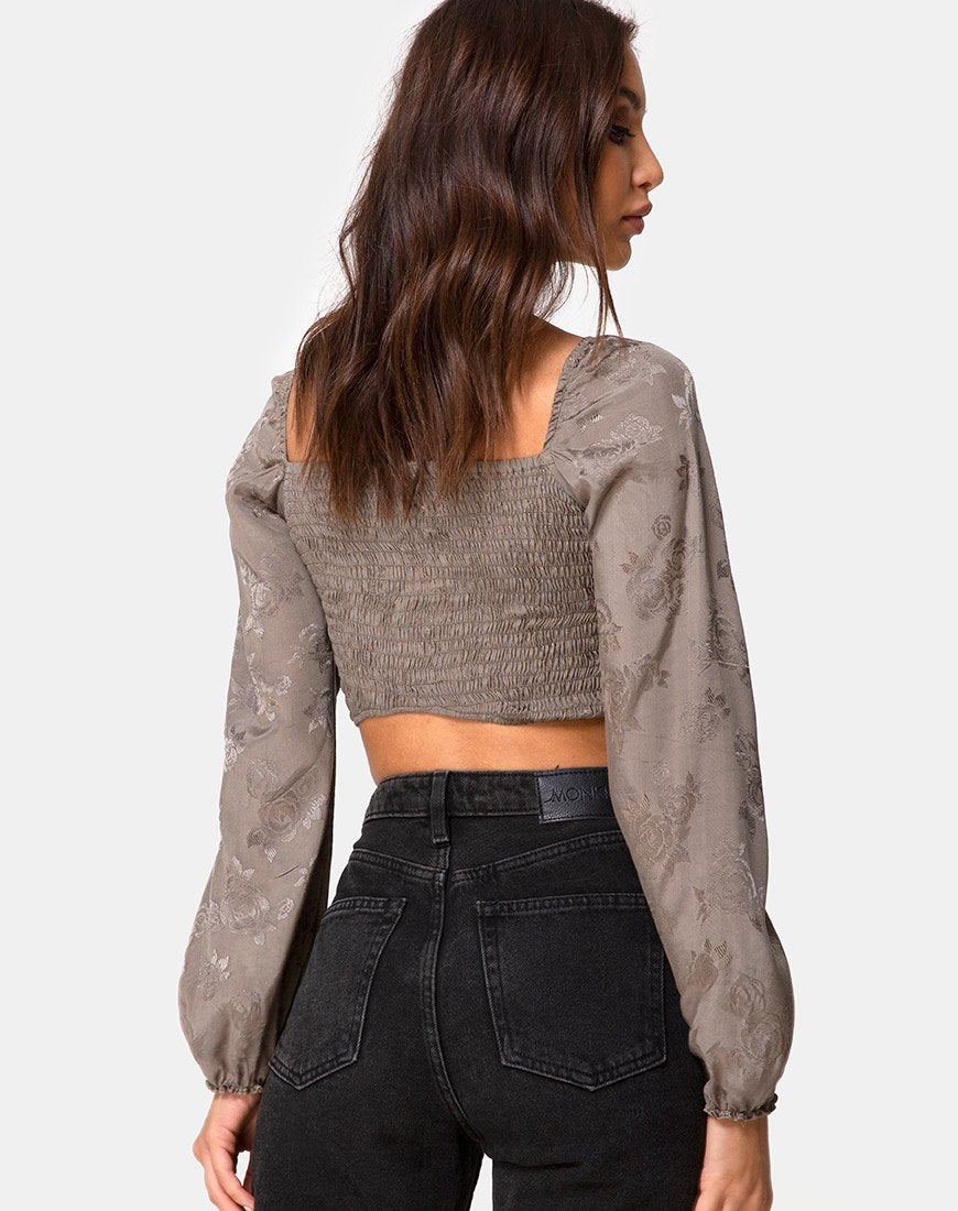 Top Elina de satén rosa plata gris