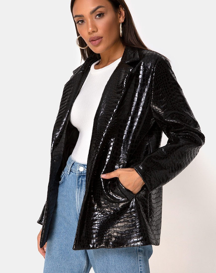 Blazer Elize en Croc PU Negro
