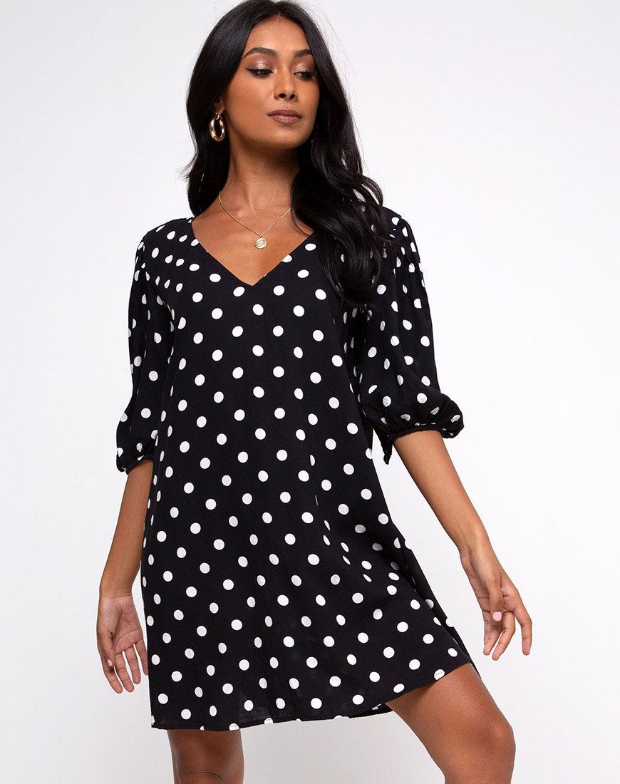 Vestido Elna Babydoll 80's Polka Negro