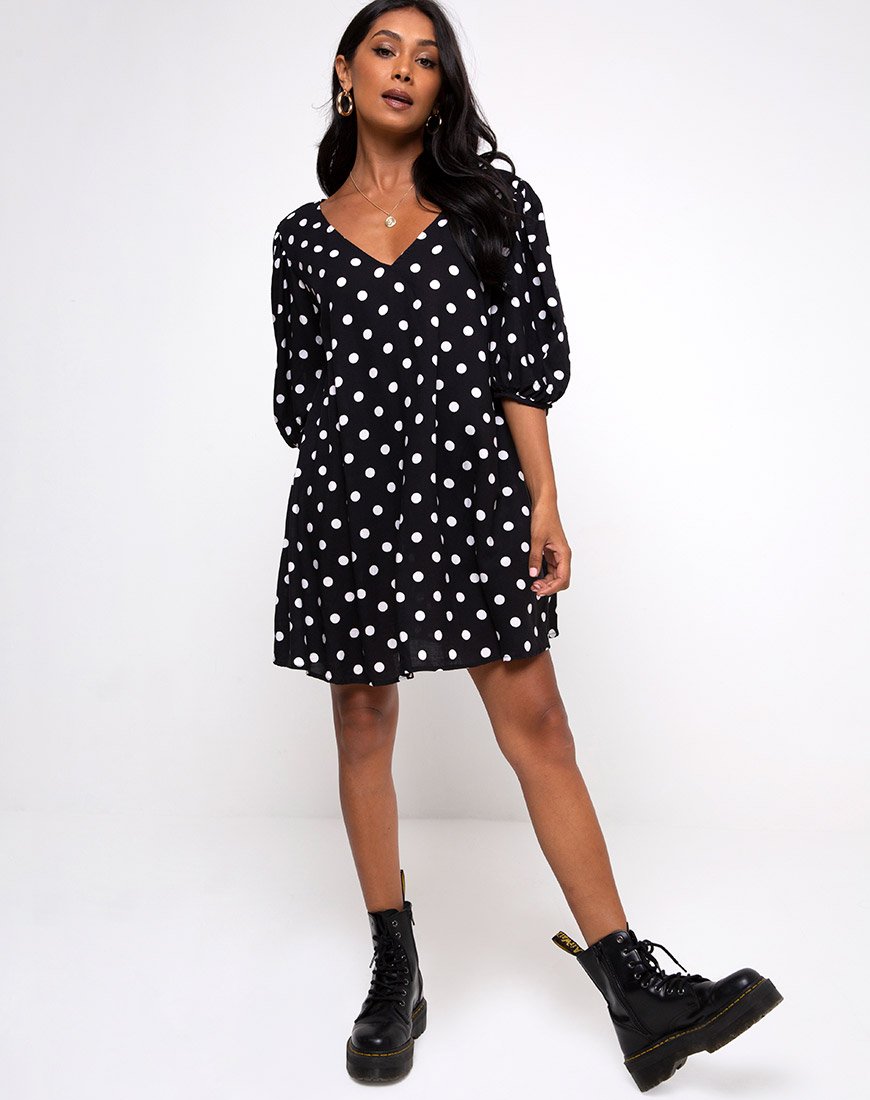 Imagen de Elna Babydoll Dress in 80s Polka Negro