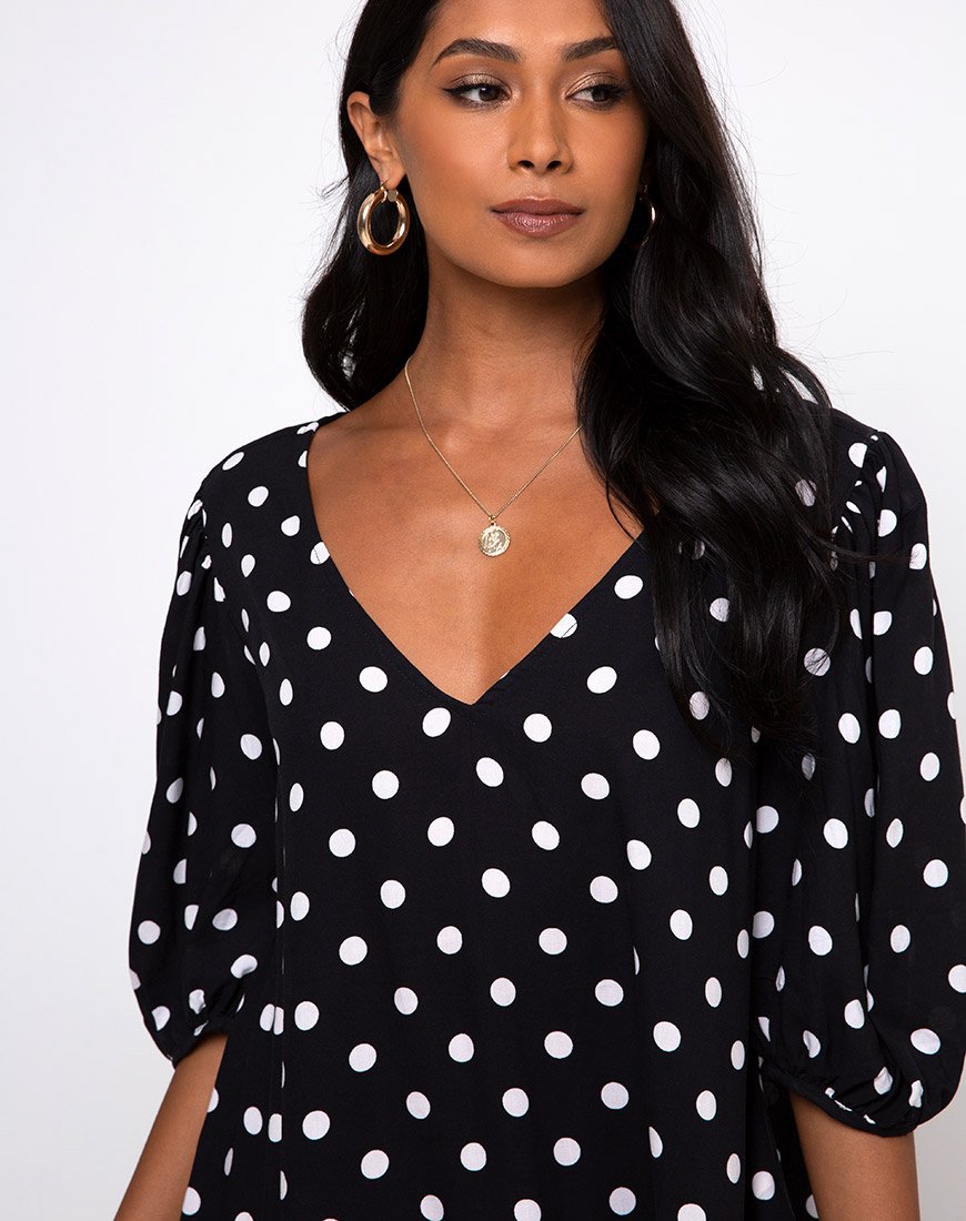 Imagen de Elna Babydoll Dress in 80s Polka Negro