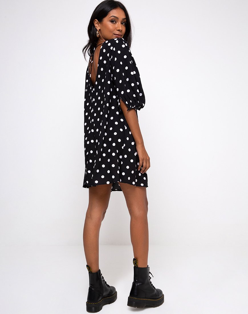 Imagen de Elna Babydoll Dress in 80s Polka Negro
