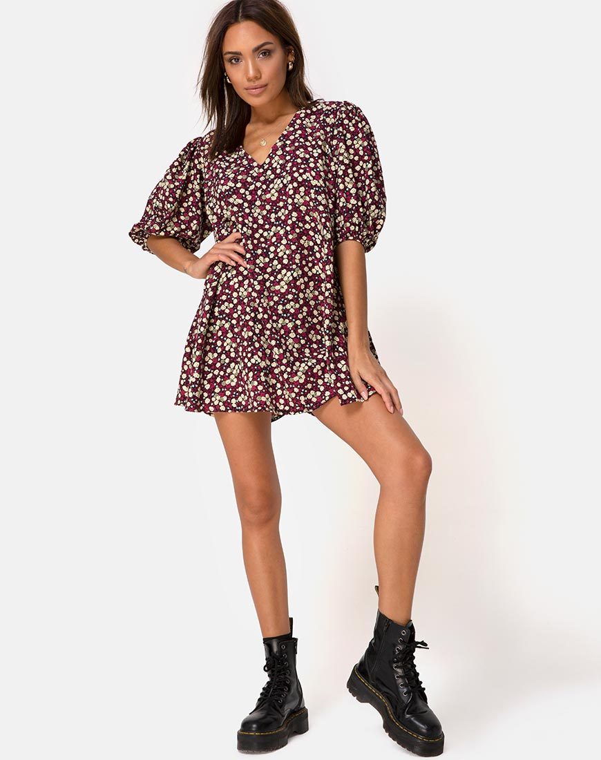 Imagen de Elna Babydoll Dress in Floral Field Plum