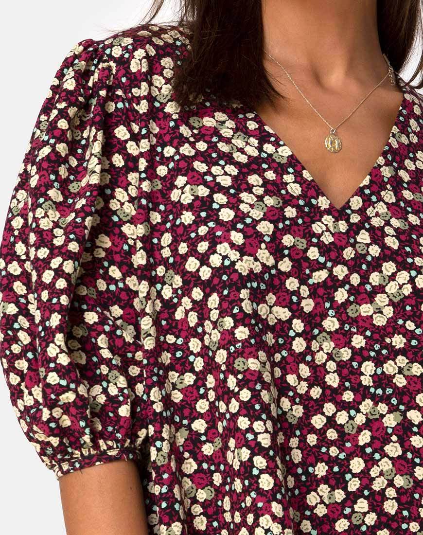 Imagen de Elna Babydoll Dress in Floral Field Plum