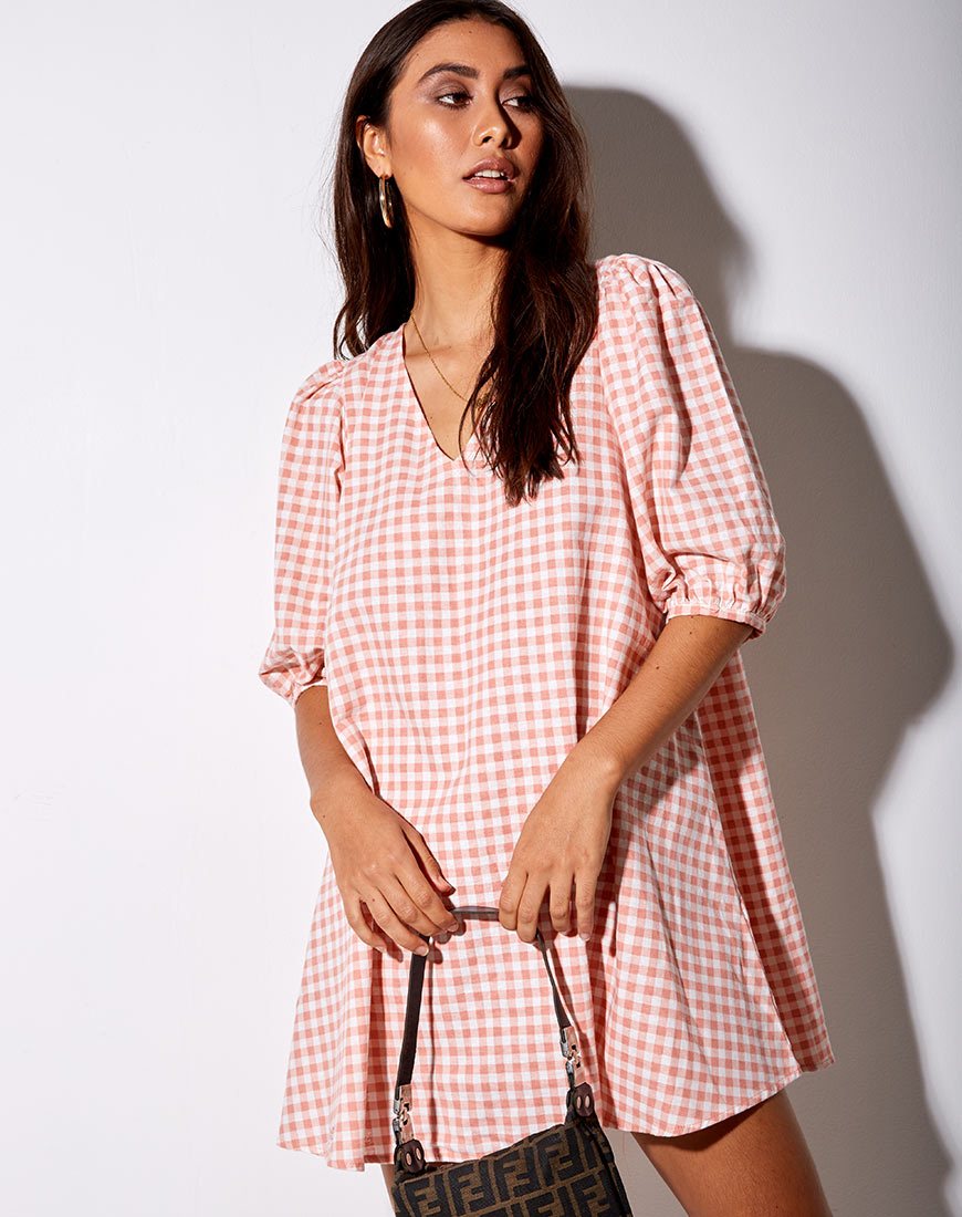 Imagen de Elna Babydoll Dress in Pink Check