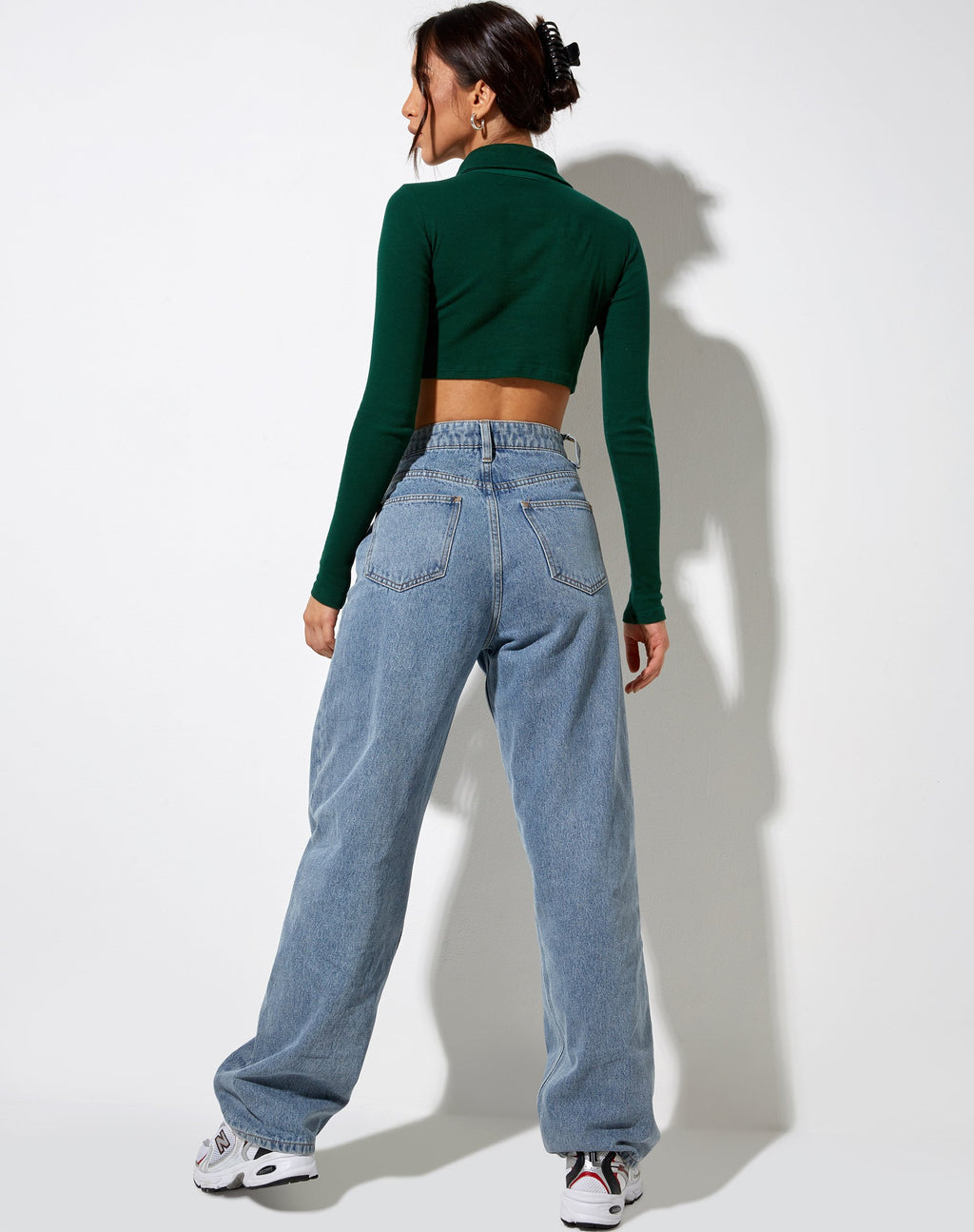 Elody Crop Top en verde botella Cupido bordado en oro