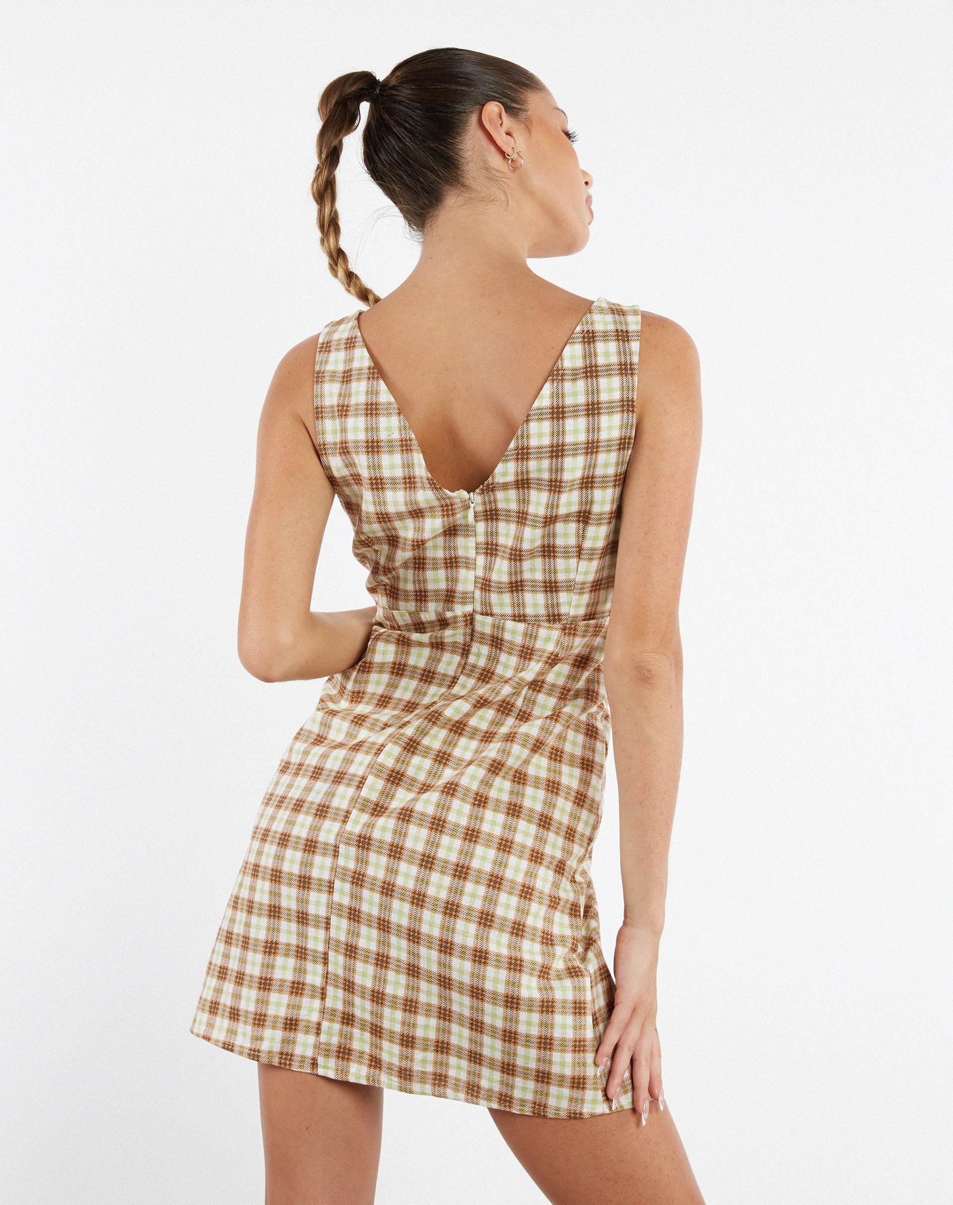 imagen de MOTEL X JACQUIE Vestido de día Eluned de cuadros amarillos y marrones