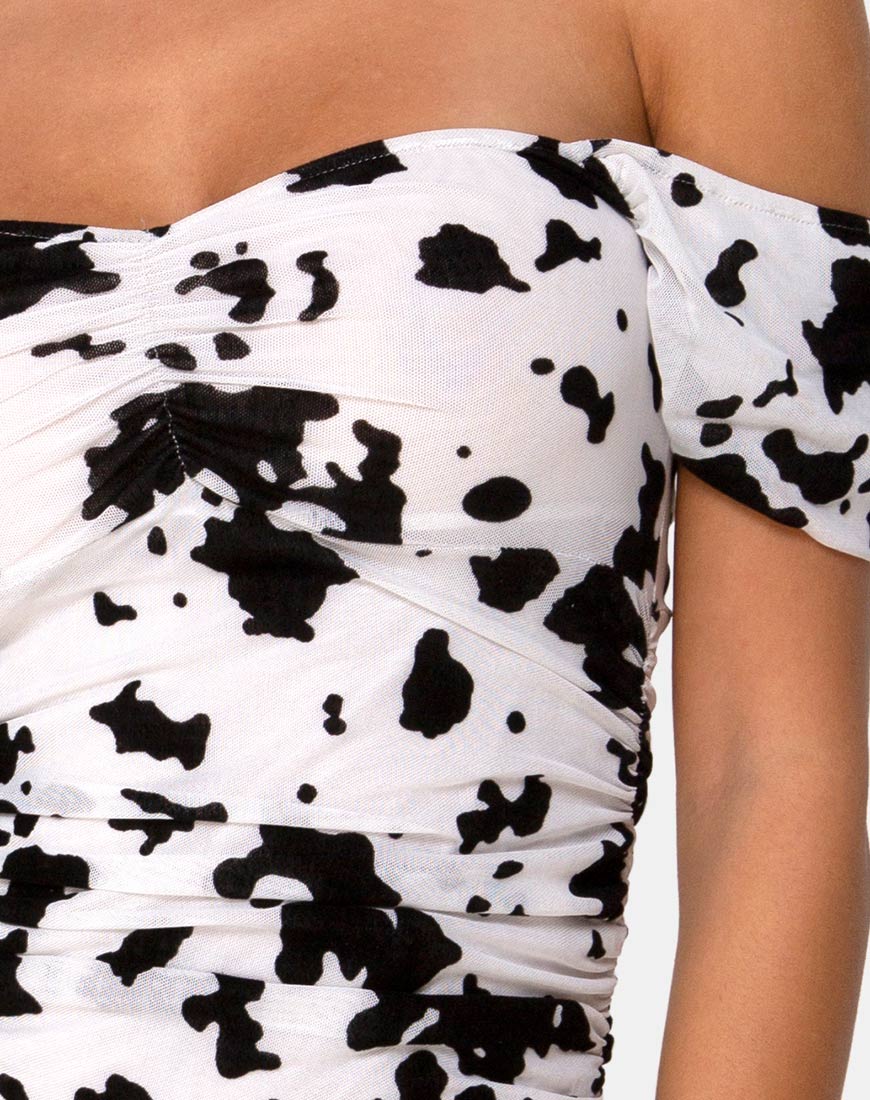 Imagen de Ennete Off The Shoulder Dress in Flock Dalmatian Black and White
