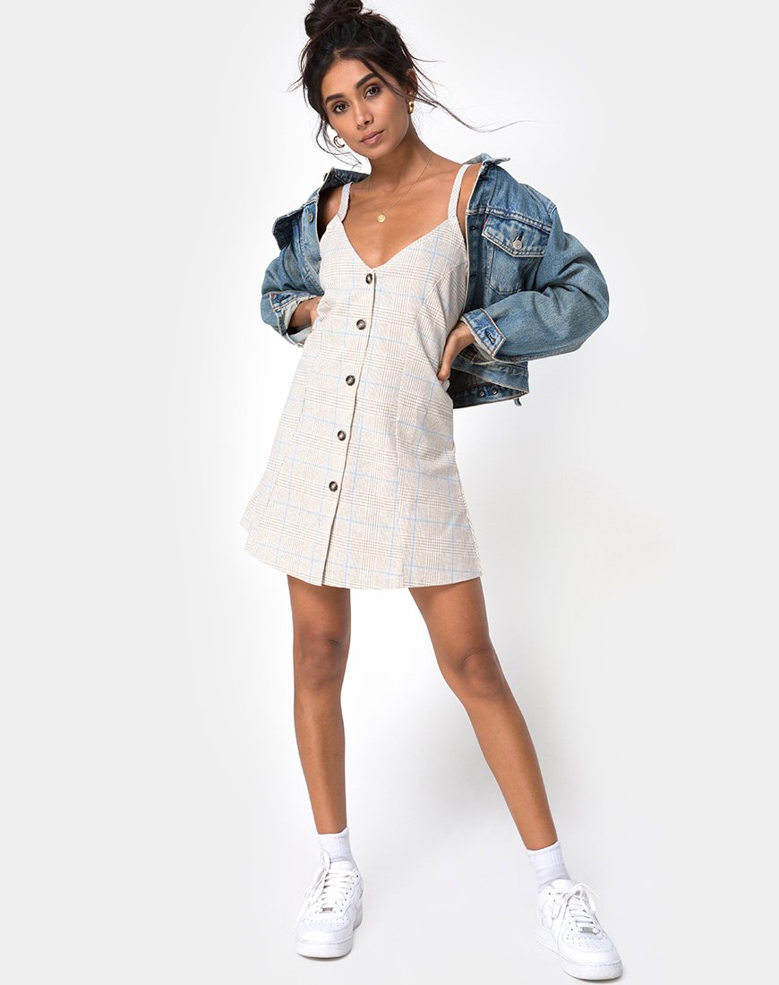 Imagen de Esana Slip Dress in Tonal Plaid Almond